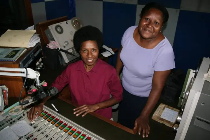 Staff in the Lae studios of the National Broadcasting Corporation of Papua New Guinea.