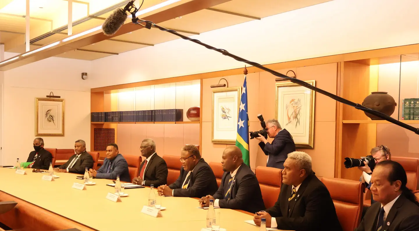 Prime Minister Manasseh Sogavare and delegation meeting with the Australian Prime Minister.