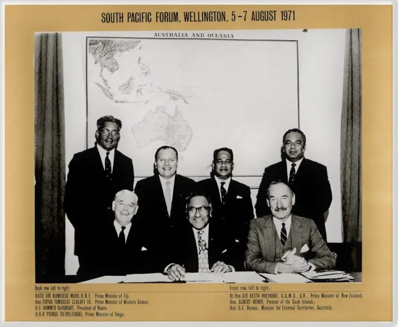 The first meeting of the South Pacific Forum in Wellington, New Zealand, in 1971.