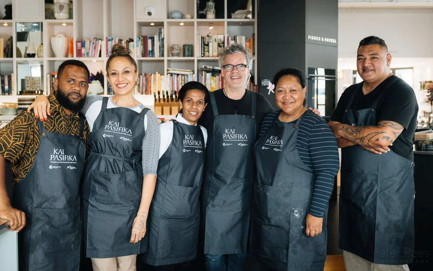 The five Pacific Island chefs pictured with Peter Gordon, a New Zealand chef who has had restaurants in London, Auckland, New York, Istanbul and Wellington.