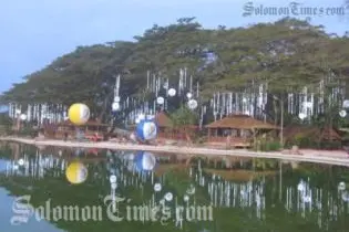 The Solomon Islands village within the Festival of Arts village in Panatina.