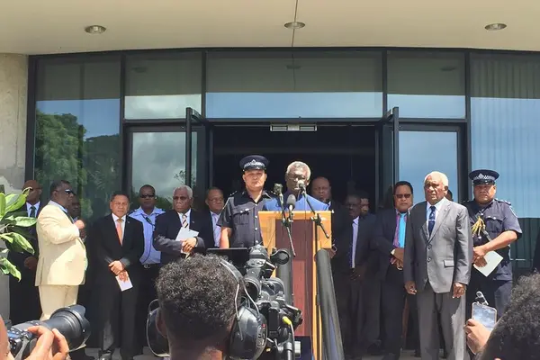 Prime Minister elect Sogavare making a brief statement following his election.