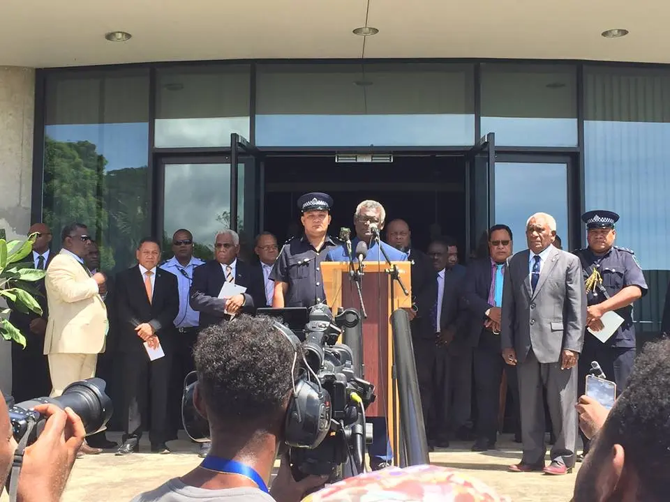 Prime Minister elect Sogavare making a brief statement following his election.