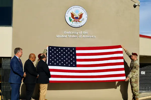 The official unveiling of the U.S flag outside the U.S Embassy in Honiara.
