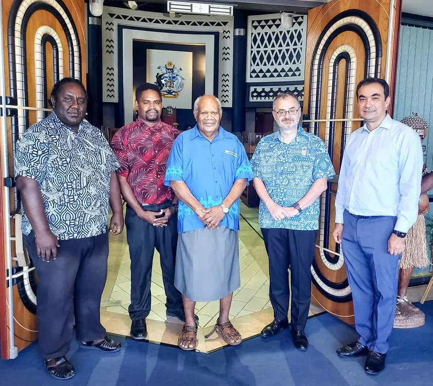 Chairman of the Solomon Islands Electoral Commission (SIEC) Mr. Patterson Oti meets with Mr. Levan Bouadze, Permanent Representative of UNDP Pacific Office, and UNDP Country Manager for Solomon Islands Mr. Berdi Berdiyev.
