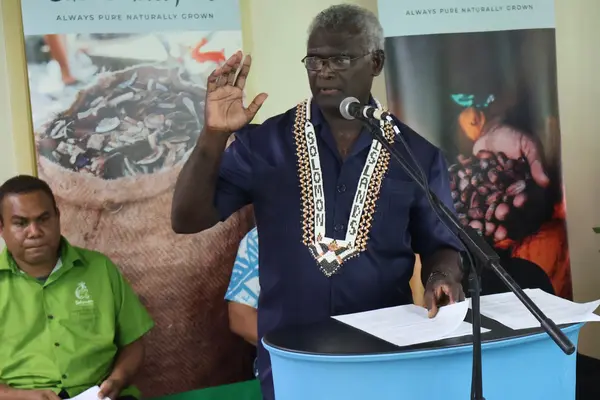 PM Sogavare delivering his speech at the opening of CEMA's two new storage facilities at Point Cruz.