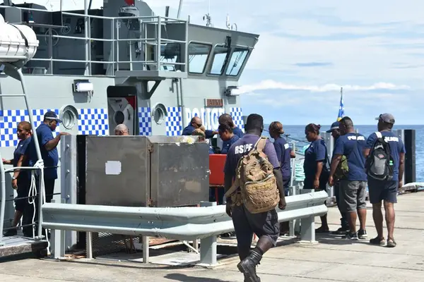 Officers from Honiara boarding RSIPF Vessel Auki for the National General Elections duty in Malaita Province.