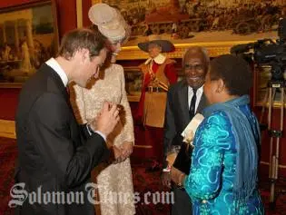 The Duke and Duchess of Cambridge meets with Sir Frank and Lady Kabui during the Jubilee Luncheon.