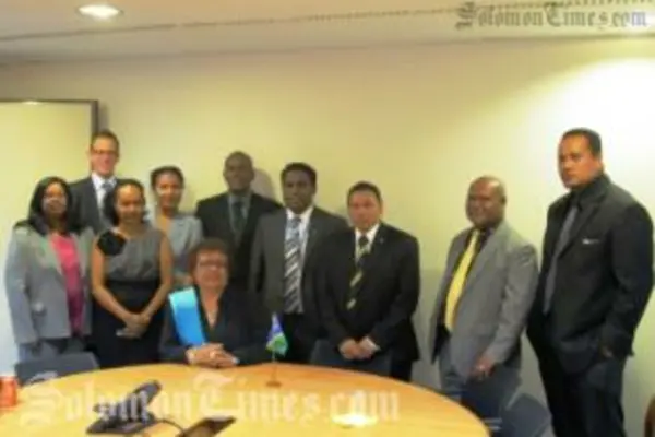 Hon. Peter Shanel Agovaka (thrid from left) with representatives of the Pacific Island Forum and Solomon Islanders working in Geneva, Switzerland.