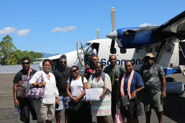 Deputy Secretary Technical (DST) Hugo Hebala (second from left back row) with Deputy Secretary Corporate Constance Wane, from left front row with MRD officials who will conduct the consultation and Monitoring and Evaluation activities.