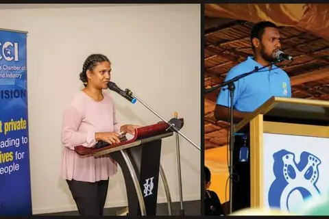 Simaema Neilsen and Uriel Matanani, hosts of the 2021 Business Excellence Awards (BEA).