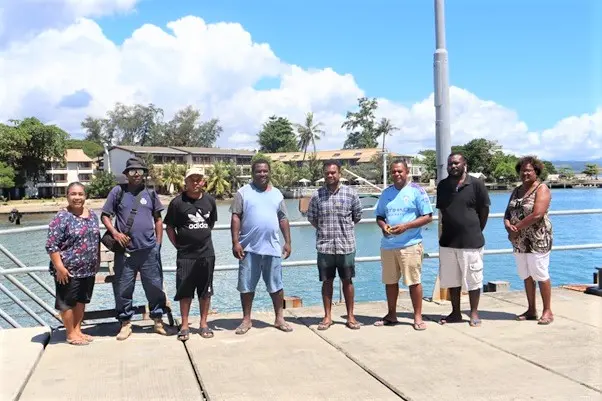 Chief Magistrate Emma Garo (far right) with officers from the Ministry of Health deployed for MOI. Team will stop over at Auki to pick up additional officers.