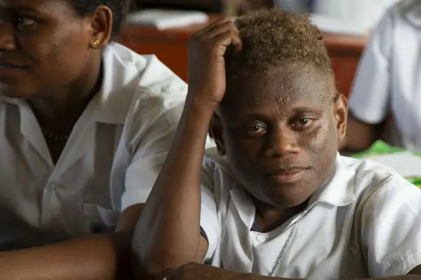Peter in class at Aligegeo Secondary School in the Lau region of Malaita Island, in the Solomon Islands.