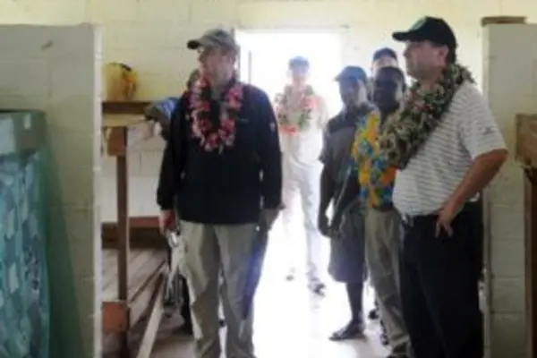 Hon Richard Marles MP and others inspect the AusAID-funded refurbishments of dormitories at Kukudu Adventist High School, Kukudu village, Kolombangara, Western Province, Solomon Islands.