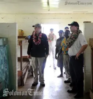 Hon Richard Marles MP and others inspect the AusAID-funded refurbishments of dormitories at Kukudu Adventist High School, Kukudu village, Kolombangara, Western Province, Solomon Islands.