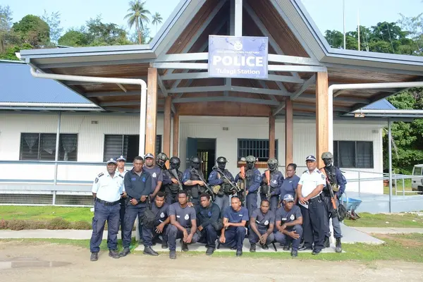 Officers at the Tulagi Police Station and members of the PRT team who assisted during the election of the Central Province premier.