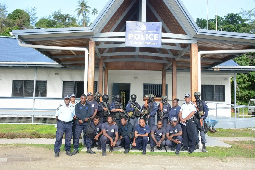 Officers at the Tulagi Police Station and members of the PRT team who assisted during the election of the Central Province premier.