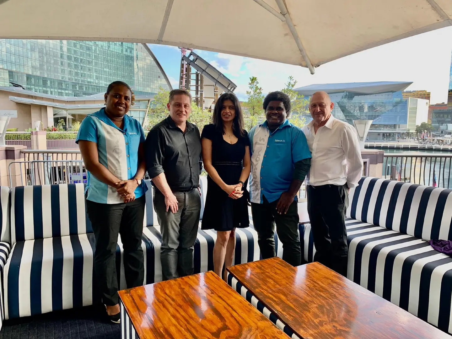 Tourism Solomons Head of Sales & Marketing, Fiona Teama, Tourism Solomons Australia/NZ Industry Marketing Representative, Richard Skewes, Solomon Airlines’ National Sales manager, Raquel Oliveira, Tourism Solomons Acting CEO, Dagnal Dereveke, and Tourism Solomons PR Consultant, Mike Parker-Brown.