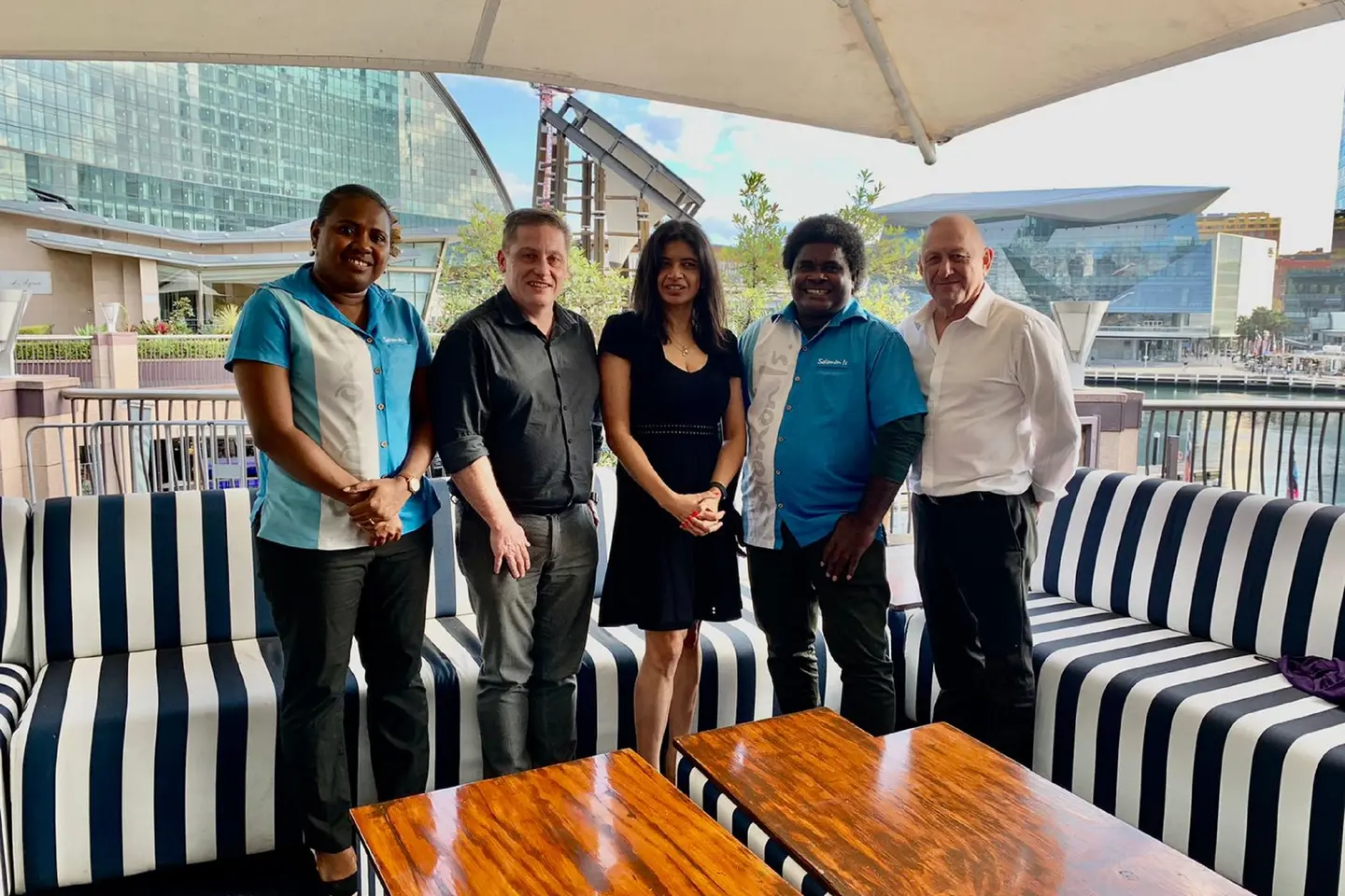 Tourism Solomons Head of Sales & Marketing, Fiona Teama, Tourism Solomons Australia/NZ Industry Marketing Representative, Richard Skewes, Solomon Airlines’ National Sales manager, Raquel Oliveira, Tourism Solomons Acting CEO, Dagnal Dereveke, and Tourism Solomons PR Consultant, Mike Parker-Brown.