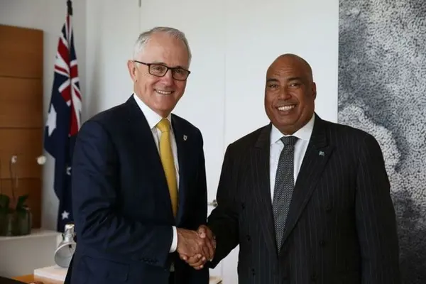 Australian Prime Minister Hon Malcolm Turnbull, left, welcomes Solomon Islands new High Commissioner to Australia, His Excellency Colin David Beck to Australia.