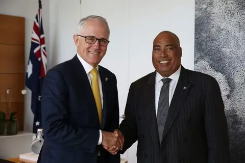 Australian Prime Minister Hon Malcolm Turnbull, left, welcomes Solomon Islands new High Commissioner to Australia, His Excellency Colin David Beck to Australia.