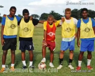 Fred Bala, centre, with team mates at the SIFF Academy.