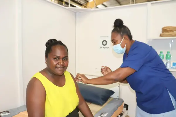 Minister of Education and Human Resource Development (MEHRD) Hon Lanelle Olandrea Tanangada one of the first MPs to receive the second AstraZeneca jab.
