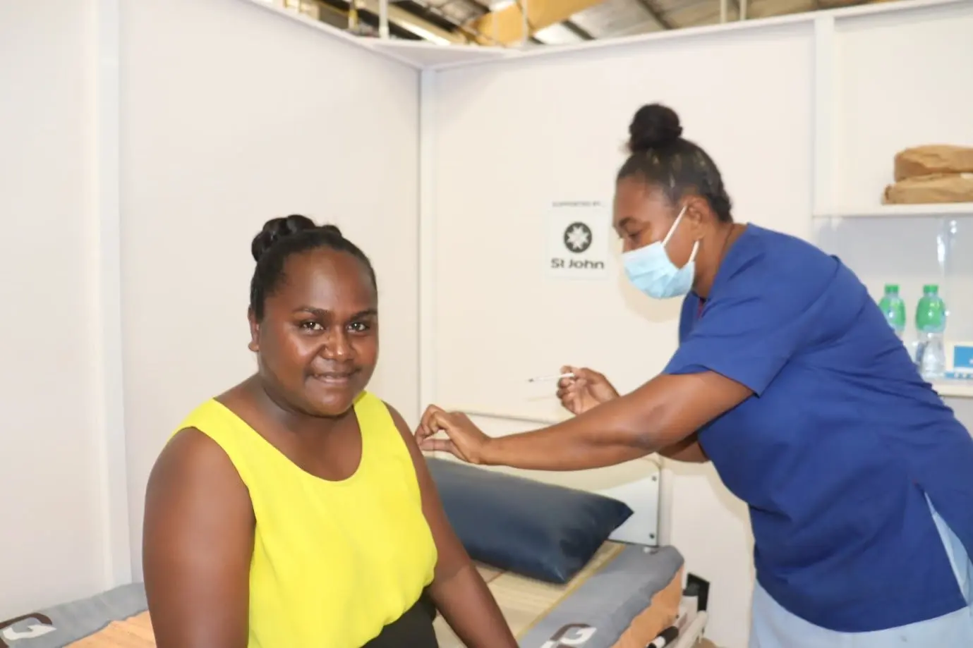 Minister of Education and Human Resource Development (MEHRD) Hon Lanelle Olandrea Tanangada one of the first MPs to receive the second AstraZeneca jab.