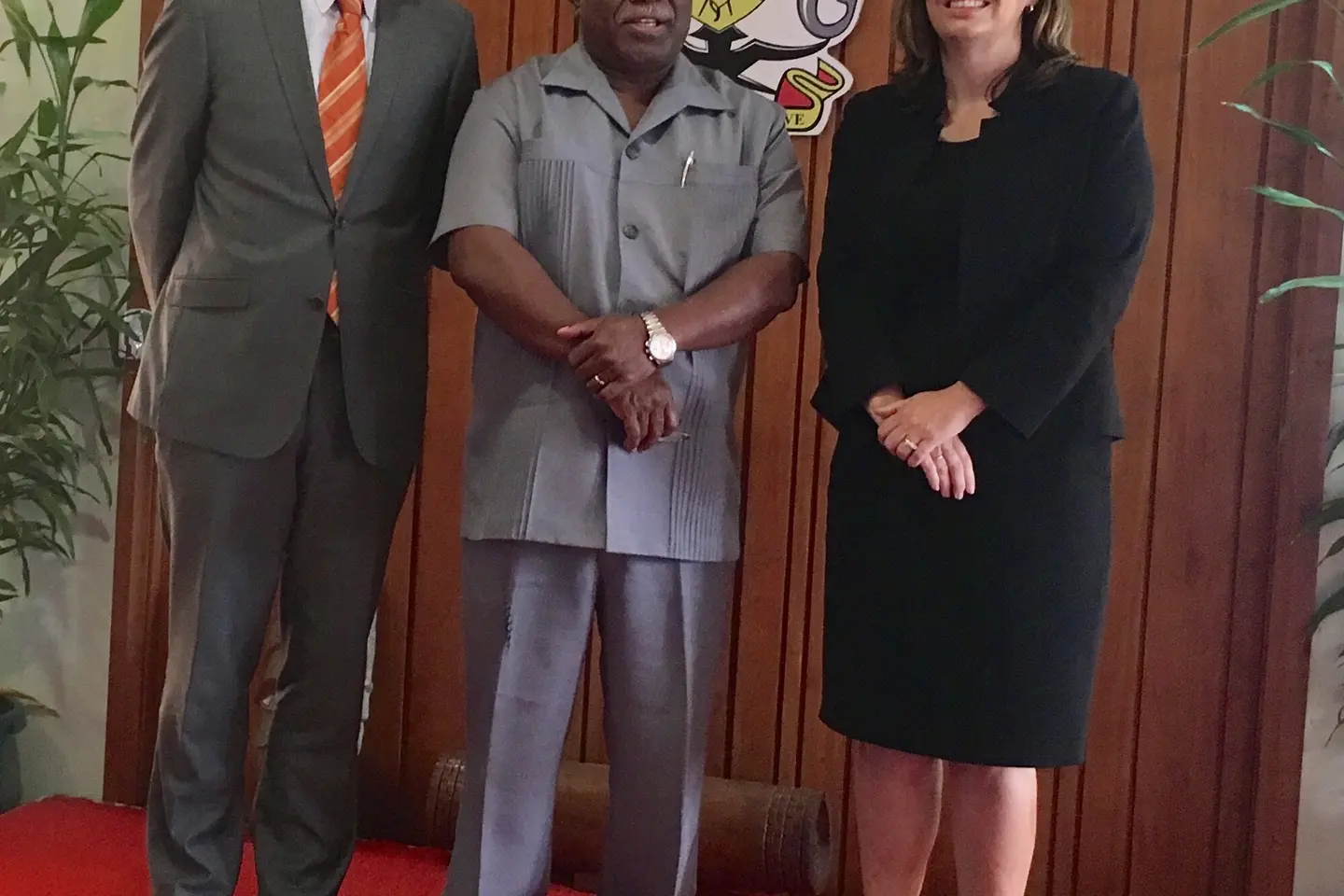 His Excellency Roderick Brazier, Australian High Commissioner, Hon. Rick Houenipwela, Prime Minister of Solomon Islands and Deputy Secretary Penny Williams, Department of Foreign Affairs and Trade.