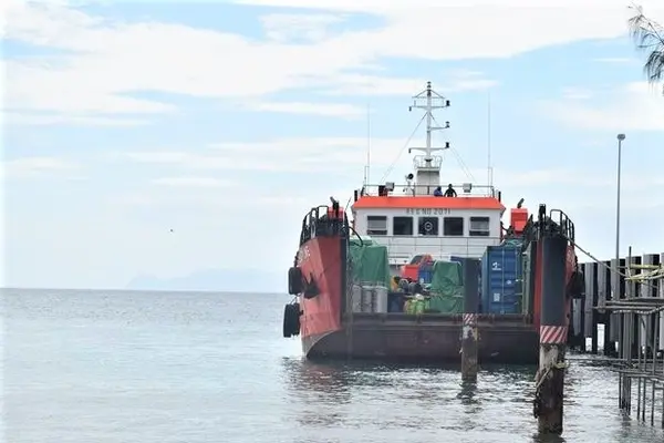 The Intercepted landing craft anchored at the Police Maritime base during the  lockdown.