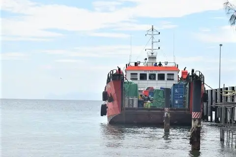 The Intercepted landing craft anchored at the Police Maritime base during the  lockdown.