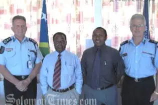 RAMSI PPF Commander, Denis McDermott, Permanent Secretary of the Ministry of Police, Henry Pika, PS (Special Duties), Ronald Unusi and Police Commissioner Peter Marshall.