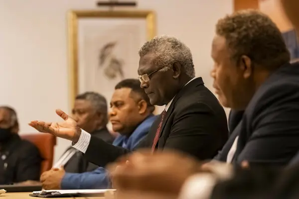 Prime Minister Manasseh Sogavare during his bilateral discussions in Australia. 