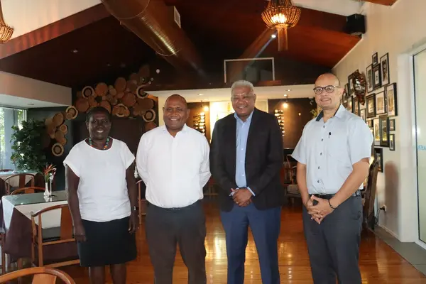 (Left-Right) MHMS Permanent Secretary Mrs. Pauline McNeil, Health Minister Dr Culwick Togamana, WB Health Economist and project mission team leader, Mr. Netsanet Walelign Workie and WB Solomon Islands Health Specialist Mr. Wayne Irava.