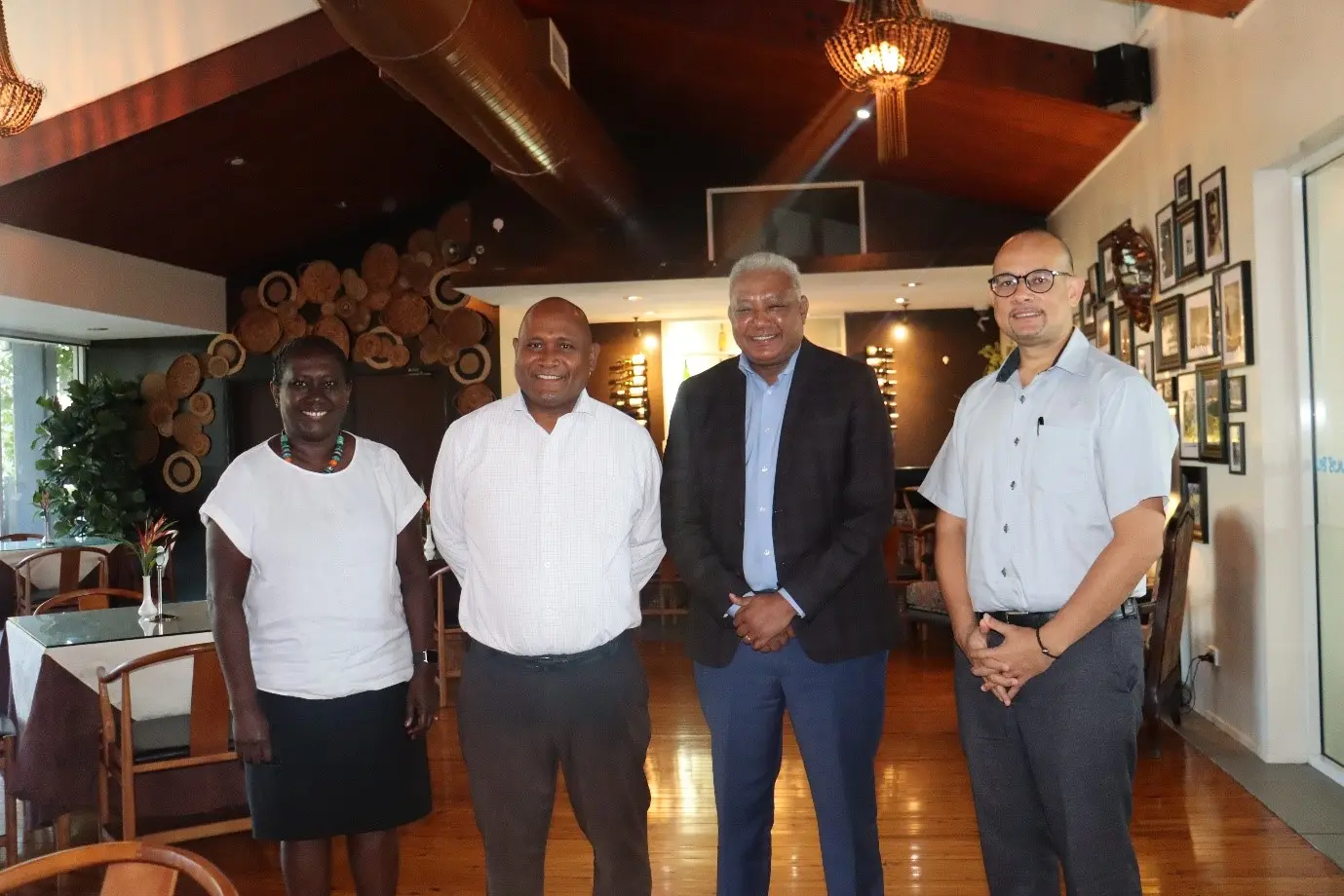 (Left-Right) MHMS Permanent Secretary Mrs. Pauline McNeil, Health Minister Dr Culwick Togamana, WB Health Economist and project mission team leader, Mr. Netsanet Walelign Workie and WB Solomon Islands Health Specialist Mr. Wayne Irava.