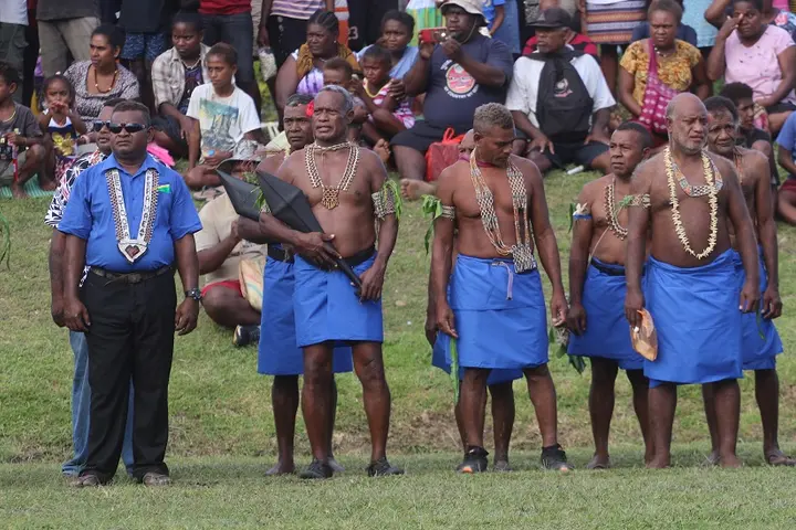 Malaita chiefs ready to perform a traditional ceremony during celebrations in Auki, Malaita Province.