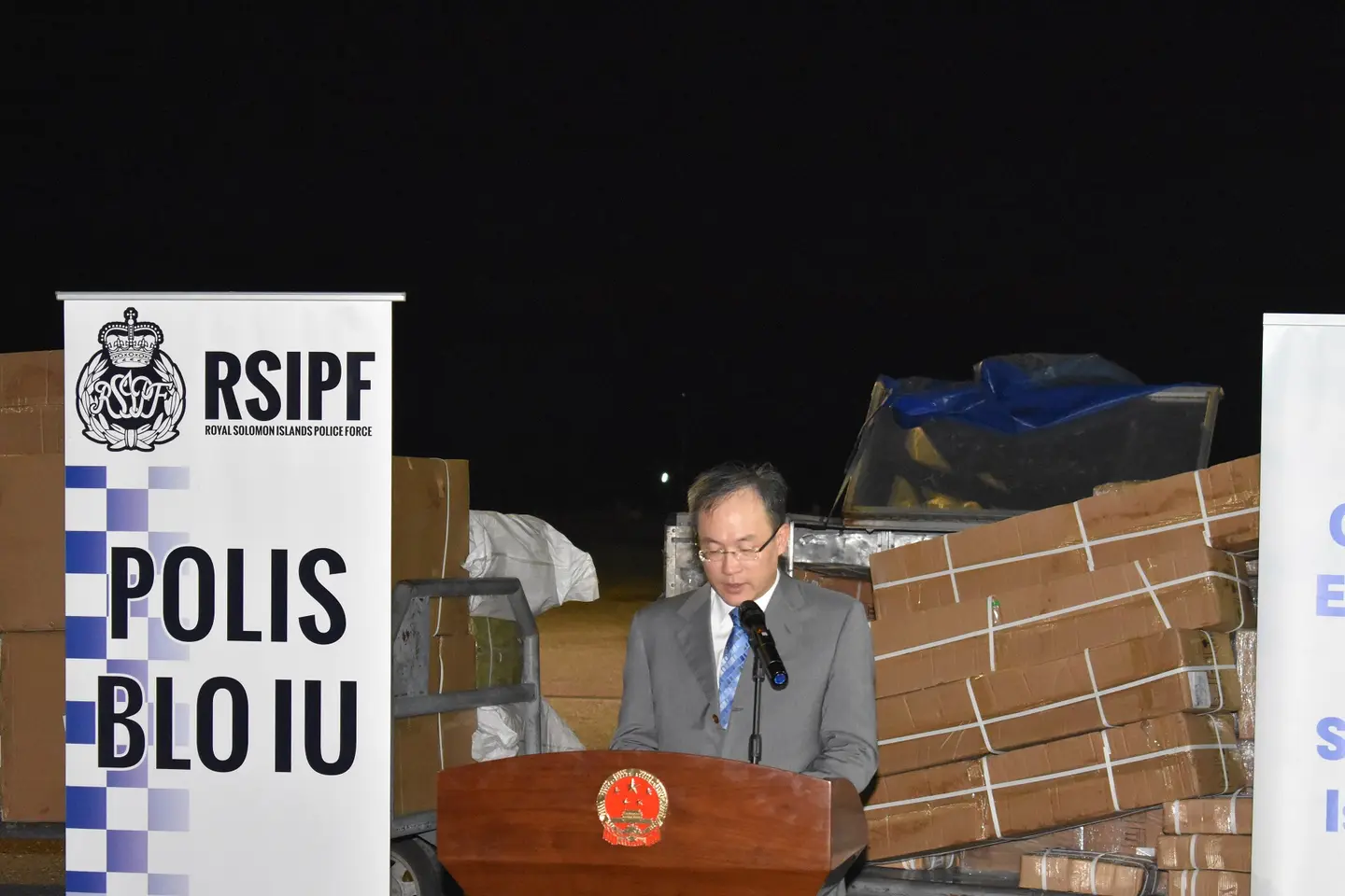 His Excellency (HE) Ambassador LI Ming present his speech during the handing over program last night.