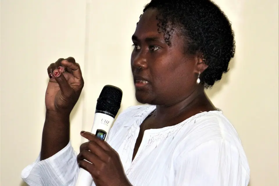 Chair of the Trade Dispute Panel (TDP), Ms Natalie Kesaka explaining the role of TDP to members of the business community during the Information Session hosted by SICCI.