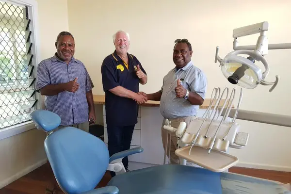 Solomon Islands director of dental services Dr Ellison Vane, Dr David Goldsmith and Solomon Islands National Referral Hospital medical superintendent Dr John Hue in one of the new dental surgeries at the hospital.