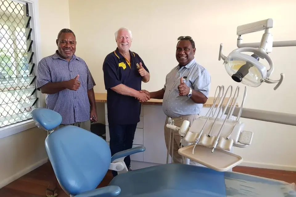 Solomon Islands director of dental services Dr Ellison Vane, Dr David Goldsmith and Solomon Islands National Referral Hospital medical superintendent Dr John Hue in one of the new dental surgeries at the hospital.