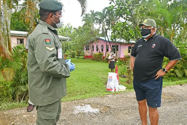 Prime Minister, Josaia Voreqe Bainimarama visiting the Food Ration Distribution Centre at the Naqali containment area in Nausori.