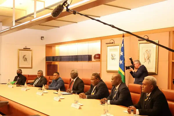 Prime Minister Manasseh Sogavare and delegation meeting with the Australian Prime Minister.