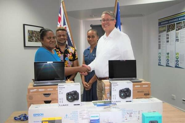 MASI President receives the funded equipments from Australian High Commission Political Counsellor Kevin Playford.