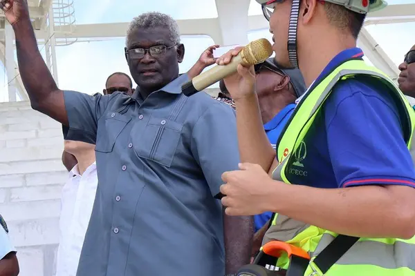 Prime Minister Manasseh Sogavare at the main 2023 Pacific Games stadium at KGVI east Honiara.