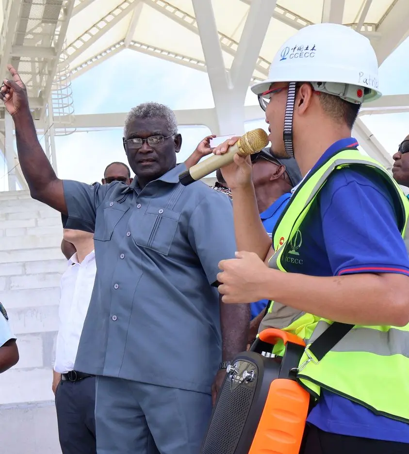Prime Minister Manasseh Sogavare at the main 2023 Pacific Games stadium at KGVI east Honiara.