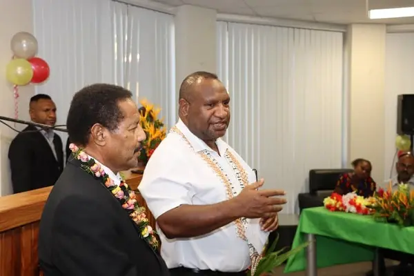 The Late Dr John Balavu with the Prime Minister of PNG James Marape during his visit to Honiara.