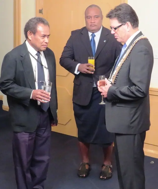 Sir Albert and Ambassador Reha Keskintepe chats as Supervising PS for Foreign Affairs John Wasi looks on.