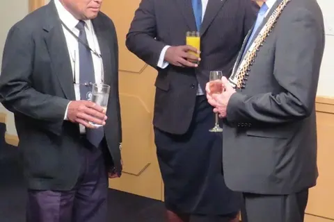 Sir Albert and Ambassador Reha Keskintepe chats as Supervising PS for Foreign Affairs John Wasi looks on.