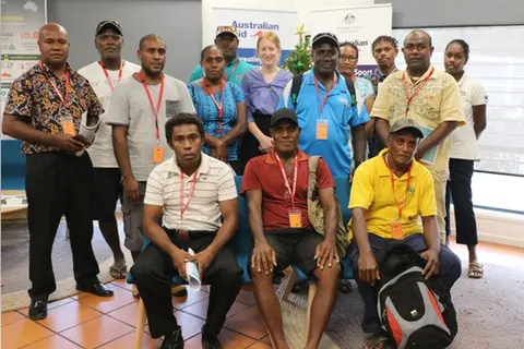 Third Secretary Laura Wilson and DAP Officer Christina Nonga with the Project Coordinators and representatives of the eight DAP-funded projects.
