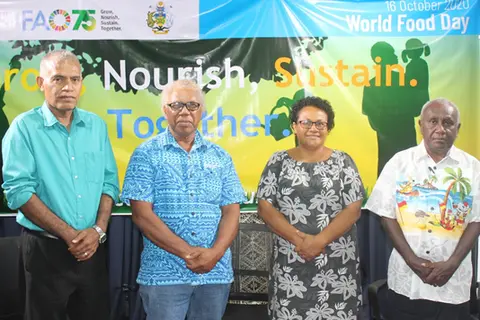 (L-R) Deputy Secretary Technical of MAL Michael Ho'ota, FAO rep Jimi Saelea, MAL PS Ethel Frances and other FAO rep Nichol Nonga.